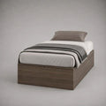 Letto singolo contenitore 90 x 190 cm in pannello truciolare melaminico marrone noce con base integrata e 2 cassetti