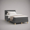 Letto boxspring rettangolare una piazza e mezza in tessuto grigio con testiera e materasso, 120 × 200 cm