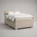 Letto matrimoniale boxspring imbottito beige con testiera e materasso, superficie di riposo 160 x 200 cm