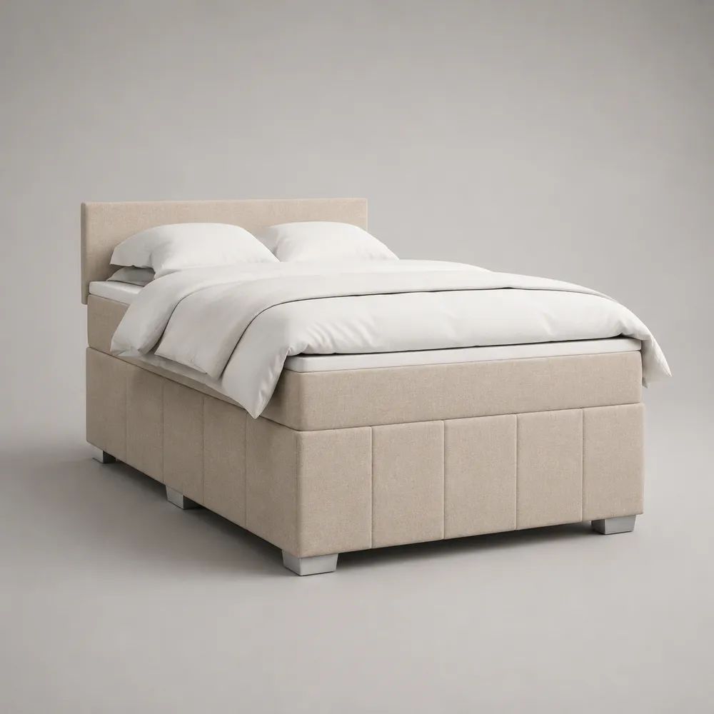 Letto matrimoniale boxspring imbottito beige con testiera e materasso, superficie di riposo 160 x 200 cm