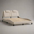 Letto matrimoniale imbottito beige 176 x 216 x 112 cm, superficie letto 160 x 200 cm, rete a doghe e testiera con 2 cuscini
