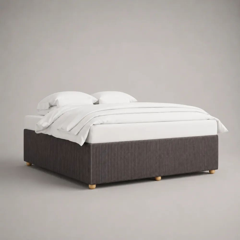 Letto matrimoniale imbottito senza testiera in velluto a coste di poliestere grigio scuro 160 x 200 cm