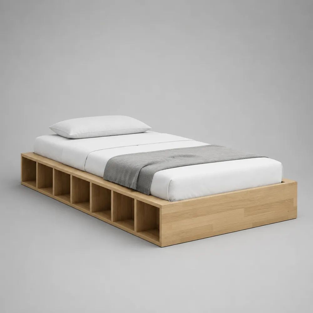 Letto una piazza e mezza 120 x 200 cm in bambù lamellare marrone chiaro con 6 vani portaoggetti laterali