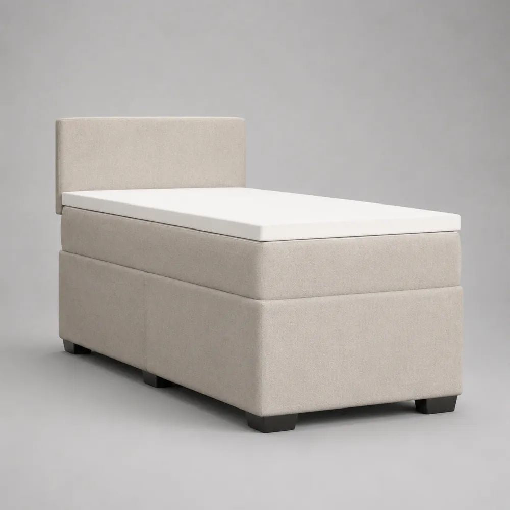 Letto singolo boxspring 90 x 200 cm in tessuto beige con testiera, materasso e topper