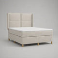Letto continentale matrimoniale imbottito beige con testiera, materasso e topper, 160 x 200 cm