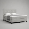 Letto boxspring matrimoniale 160 × 200 cm in tessuto grigio chiaro con materasso, topper e testiera trapuntata