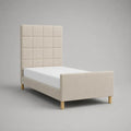 Letto singolo imbottito in tessuto beige 99 x 211 x 160 cm per materasso 90 x 200 cm