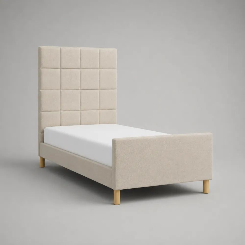 Letto singolo imbottito in tessuto beige 99 x 211 x 160 cm per materasso 90 x 200 cm