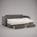 Letto singolo a divano 90 x 200 cm, dimensioni 218 x 101 x 91 cm, imbottito in tessuto grigio con 2 cassetti