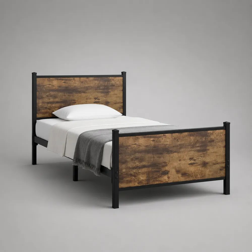Letto singolo 90 x 200 cm in legno e acciaio, marrone e nero