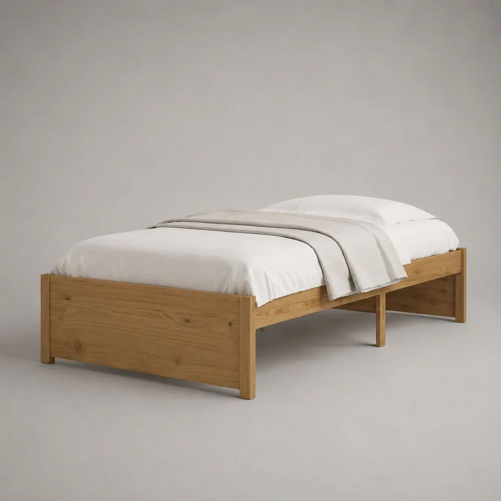 Letto singolo rettangolare in pino massello marrone chiaro naturale con rete a doghe, 206 x 96 x 70 cm, per materasso 90 x 200 cm