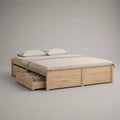 Letto matrimoniale contenitore 160 × 200 cm in pino massello naturale con rete a doghe e 2 cassetti
