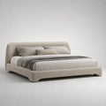 Letto matrimoniale imbottito in bouclé beige chiaro 180 x 200 cm con testiera, dimensioni 225 x 240 x 105 cm
