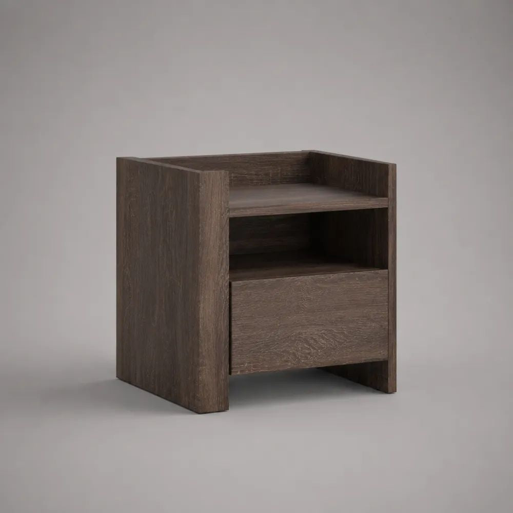 Comodino rettangolare in MDF melaminico marrone scuro con cassetto e vano aperto, 40 x 35 x 55 cm