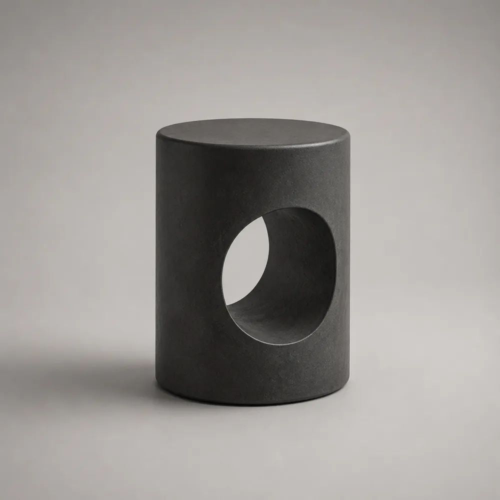 Comodino cilindrico nero in calcestruzzo rinforzato con vano circolare, 40 × 40 × 50 cm