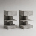 Set di 2 comodini rettangolari in truciolare con cassetto e 2 ripiani, grigio cemento, 40 × 35 × 65 cm