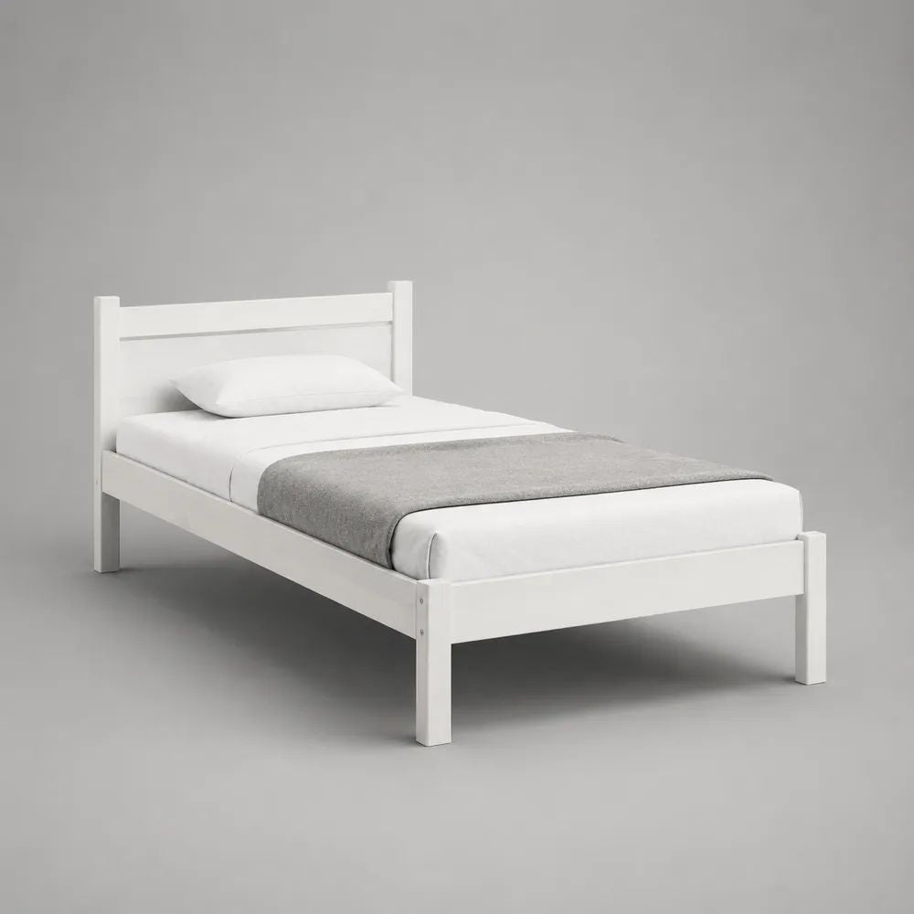 Letto singolo in pino massello bianco con rete a doghe, per materasso 90 x 200 cm, dimensioni 98 x 208 x 90 cm