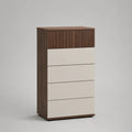 Cassettiera alta rettangolare a 5 cassetti in MDF e legno, noce e beige, 70 × 40 × 120 cm
