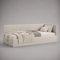 Letto singolo imbottito 90 x 200 cm in velluto di poliestere beige con sponde alte