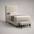 Letto singolo boxspring 90 x 200 cm beige con materasso, testiera imbottita e panca in poliestere