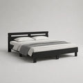 Letto matrimoniale 160 x 200 cm in legno nero con testiera e rete a doghe