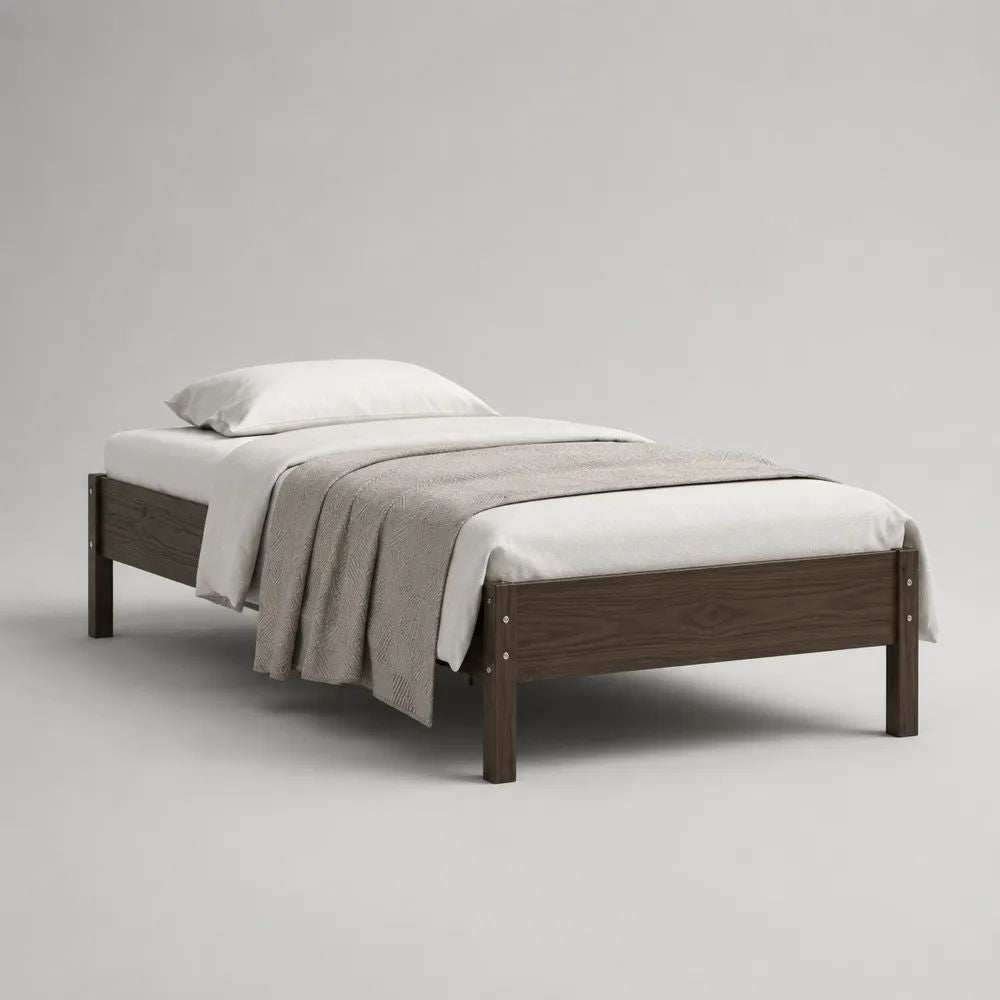 Letto singolo in pino massello marrone scuro 198 x 96 x 58 cm con rete a doghe, per materasso 90 x 190 cm