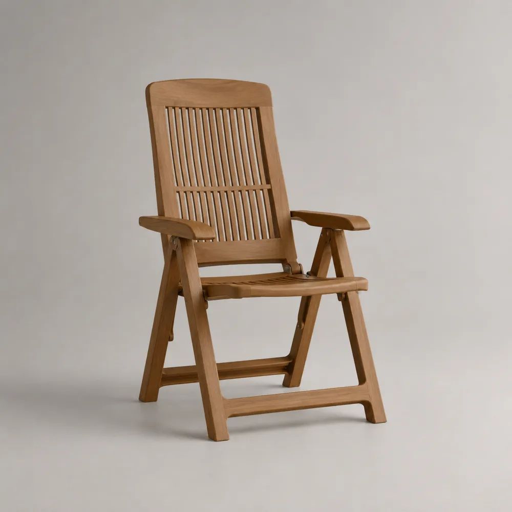 Sedia da giardino pieghevole e reclinabile in legno massello di teak, marrone naturale, 60 x 68 x 110 cm