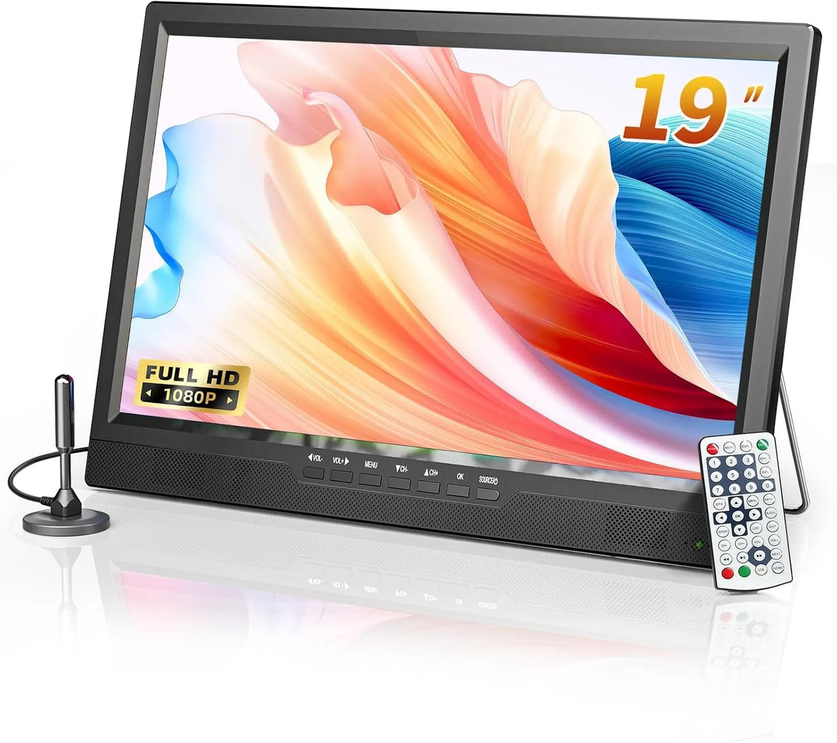 Smart TV 1080P 12volt, 19 pollici, televisore, HDMI, USB, portatile, DVB-T2, piccola Televisión 1080P con Antenna integrata batteria e supporto