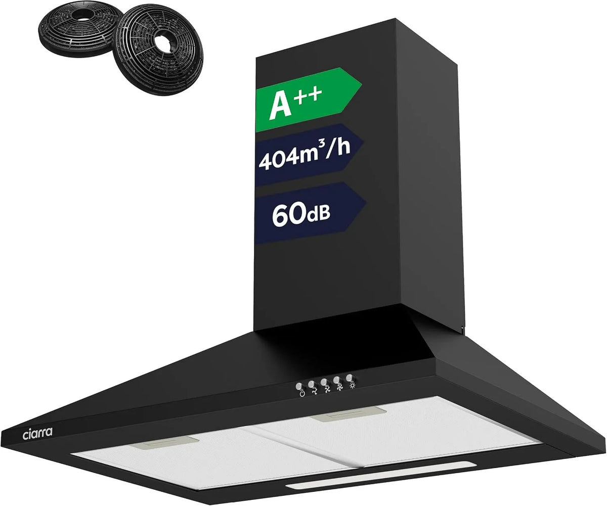 CIARRA CBCB6201 Cappa aspirante, 60 cm, 60 dB, classe energetica A, cappa da cucina, nero