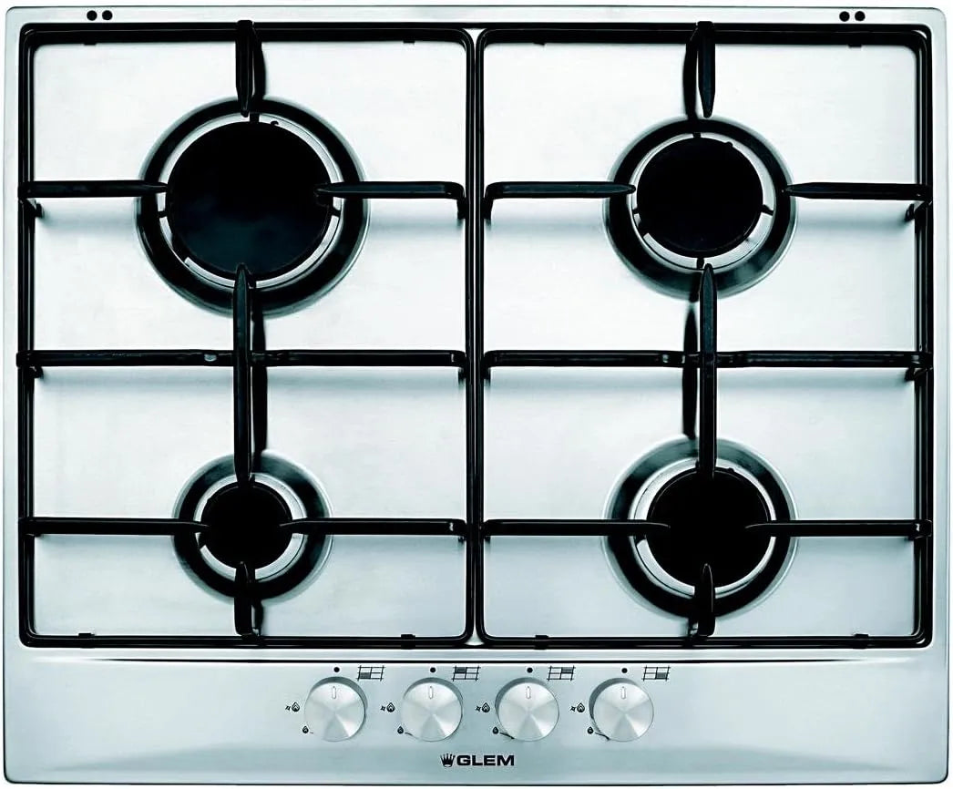 Piano cottura a gas, Glem GT64IX, da incasso, acciaio inox, fornello a gas