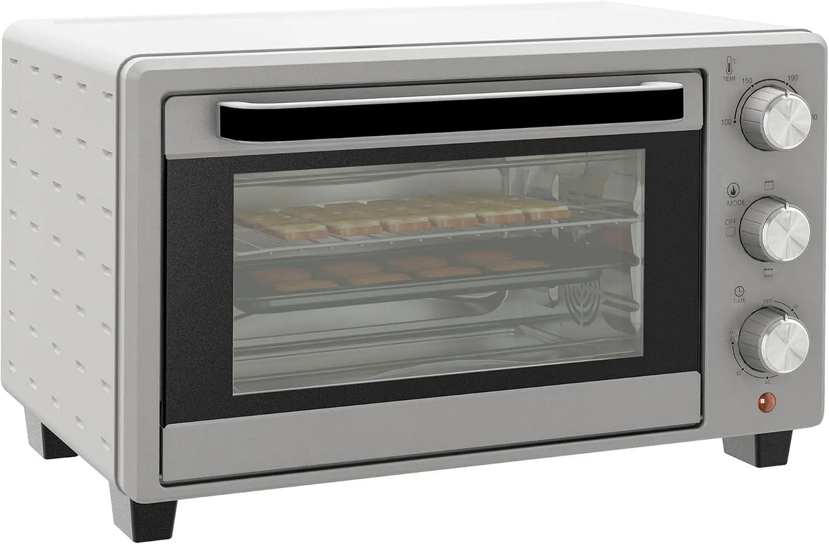 Forno elettrico, 21 L, 1400 W, 100 a 230 °C, timer, argento, HOMCOM Mini Forno 21L 1400W 100-230°C Timer 60 min Finestra Argento
