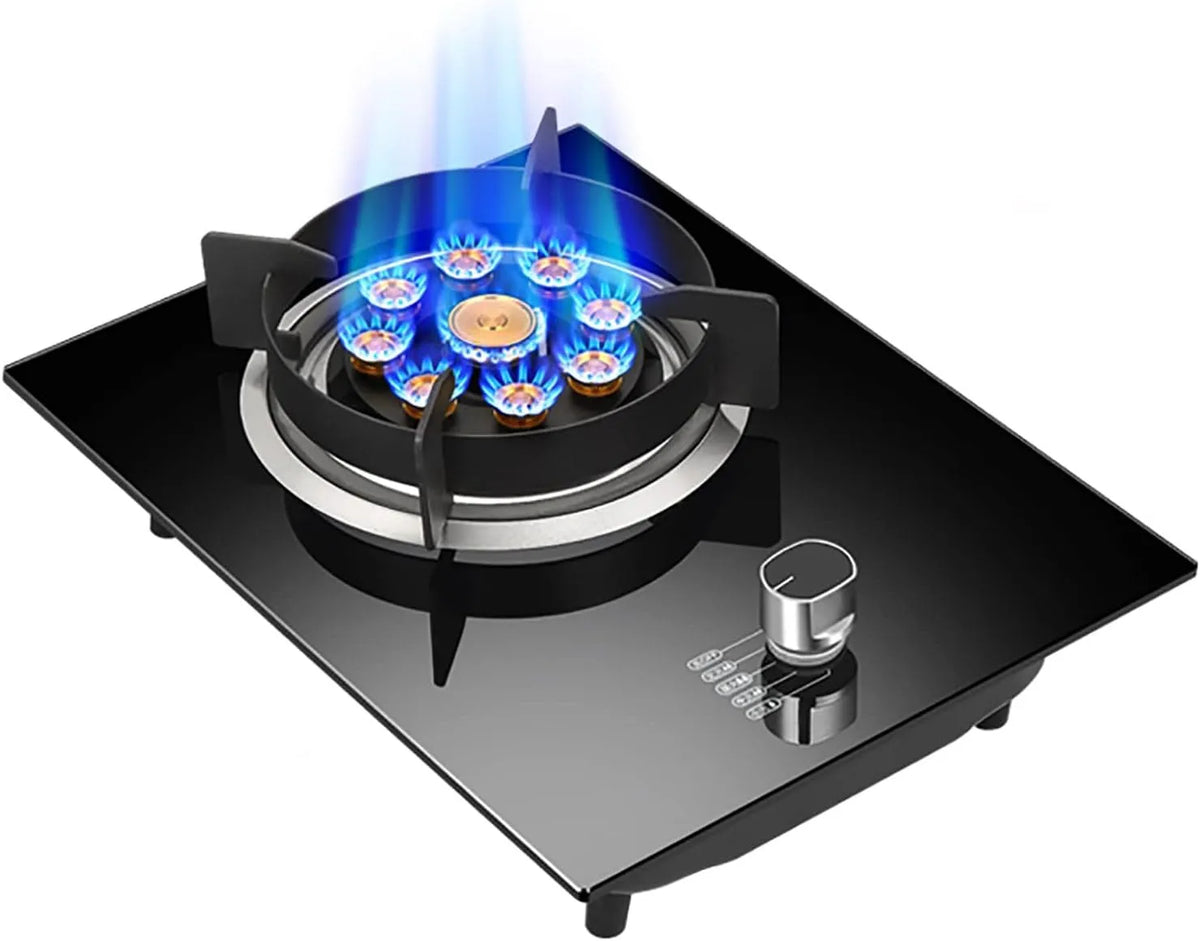 Piano cottura a gas, da incasso, acciaio inox, fornello a gas, nero, supporti per pentole smaltati e FFD, acciaio inossidabile