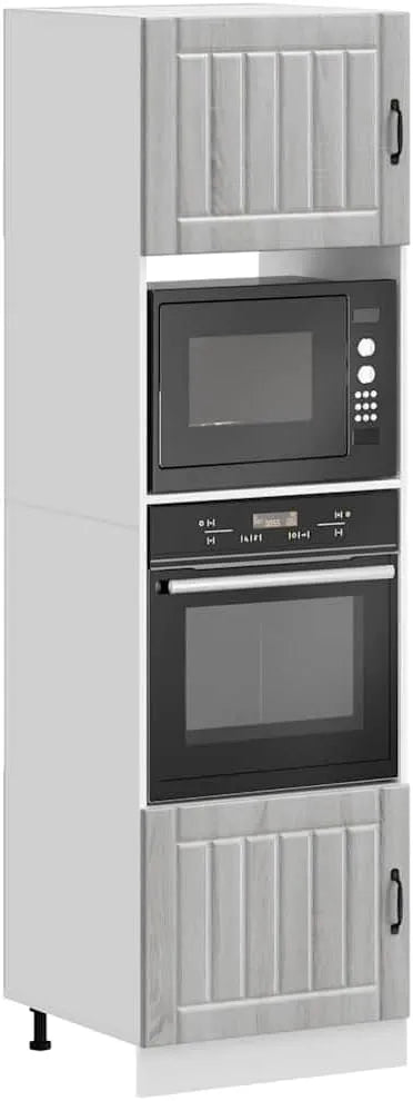 Forno a microonde, 60 x 57 x 207 cm, Set di 2 mobili per fornelli, in legno Sonoma, autoportante, con piedini regolabili, compatto, salvaspazio
