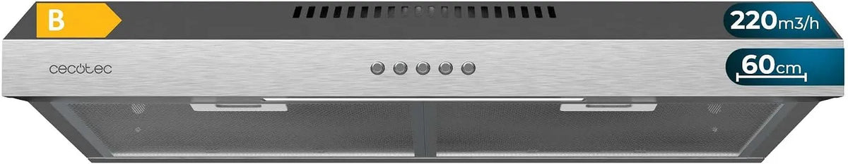 Cecotec Bolero Flux CM m3/h Cappa aspirante, 60 cm, 220 m3/h, cappa da cucina, 3 livelli, acciaio inox, motore 70 W, Potenza di aspirazione 220