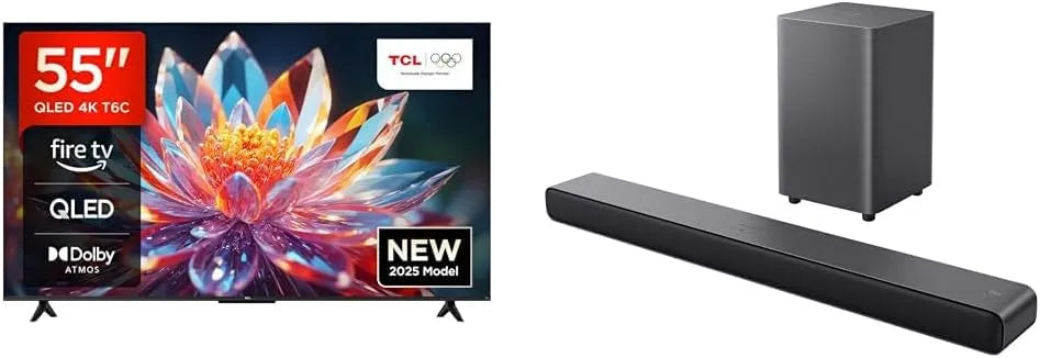 TCL 55T6C Smart TV, 55 pollici, televisore, 4K UHD, QLED, HDR, SmartTV con Dolby Vision e Atmos, HDR10+, Premi e Chiedi ad Alexa, FireTV