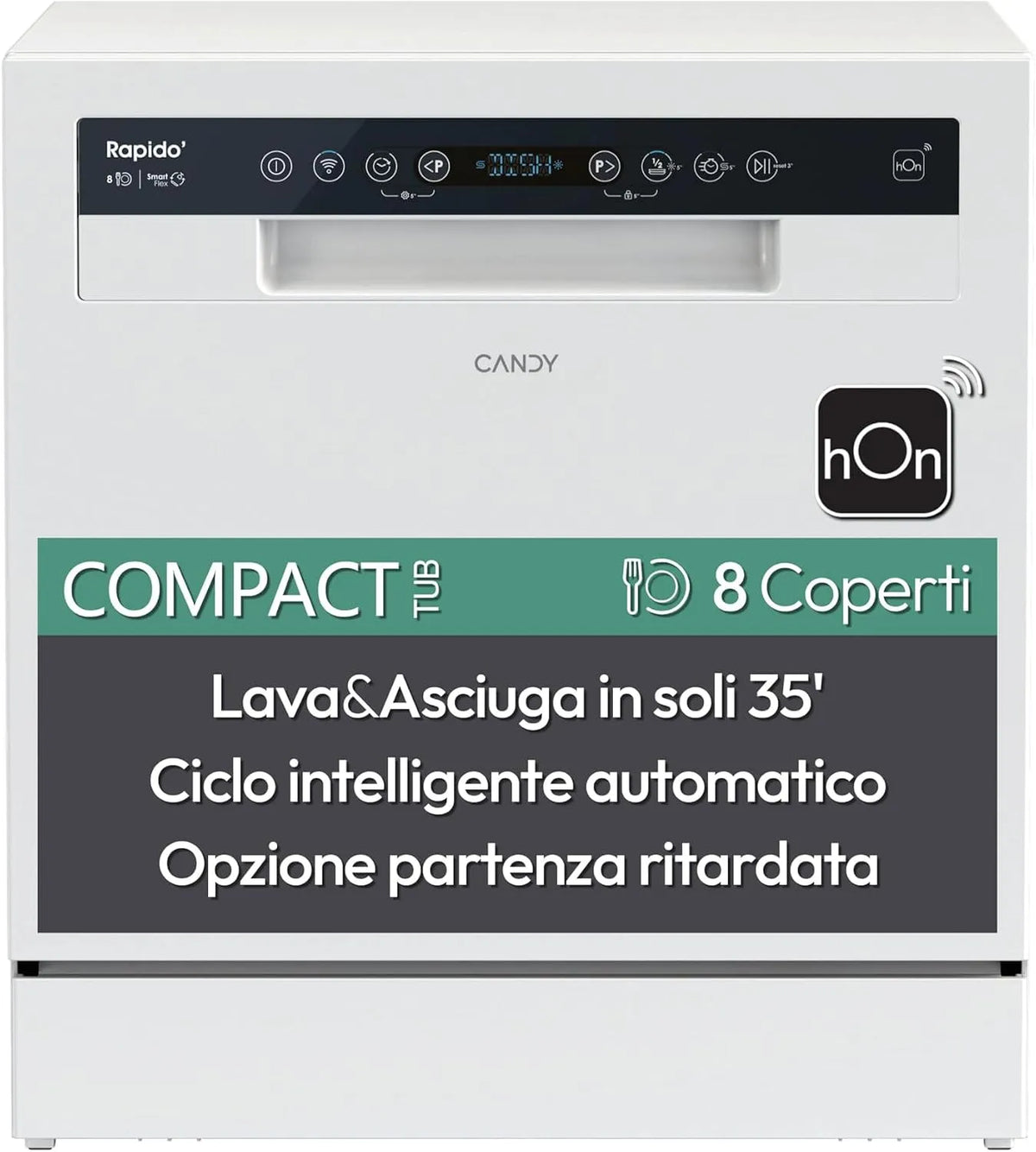 Candy Lavastoviglie, classe energetica F, bianco, Candy Rapidò Lavastoviglie Compatta 8 Coperti