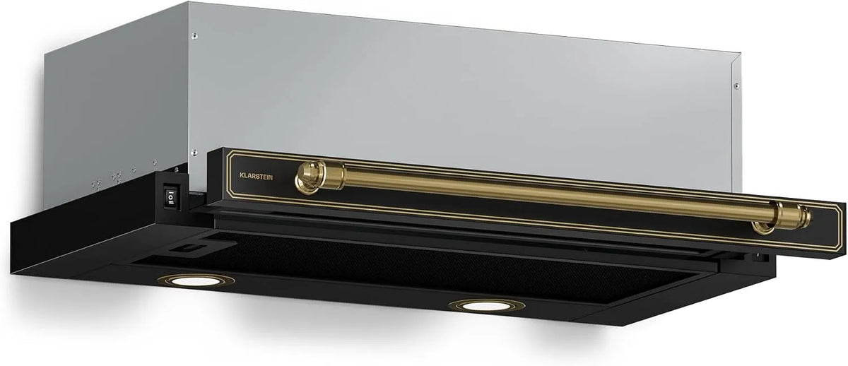 Klarstein Cappa aspirante, 60cm, 358 m3/h, 61 dB, classe energetica A, cappa da cucina, da incasso, nero, LED, 38W, Filtro Carbone, Frontale