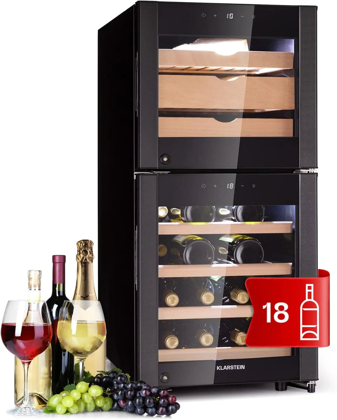 Klarstein Cantinetta vino, 89 L, vetro, display digitale, Igrometro 89L, Cantinetta Frigo Refrigerata con Vetrina, Controllo Temperatura
