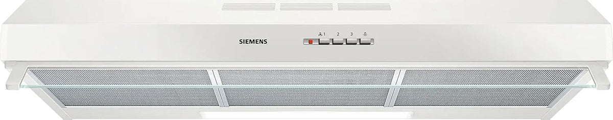 Siemens iQ300 LU93LCC20 Cappa aspirante, 90 cm, cappa da cucina, montaggio a parete, bianco, Illuminazione a LED, Filtro antigrasso Metallico