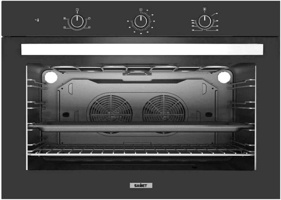Forno elettrico, 89, 5x57x59, 5 cm, 100 L, classe energetica A, da incasso, timer, nero, Samet, con Doppia Ventola