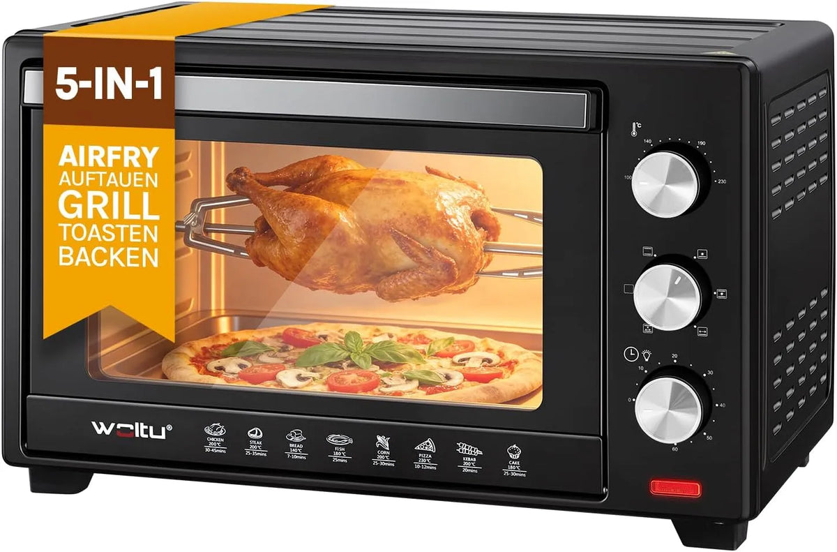 Forno elettrico per pizza, 32 L, compatto, WOLTU Forno per Pizza da 32L, Fornetto Elettrico Piccolo con Girarrosto