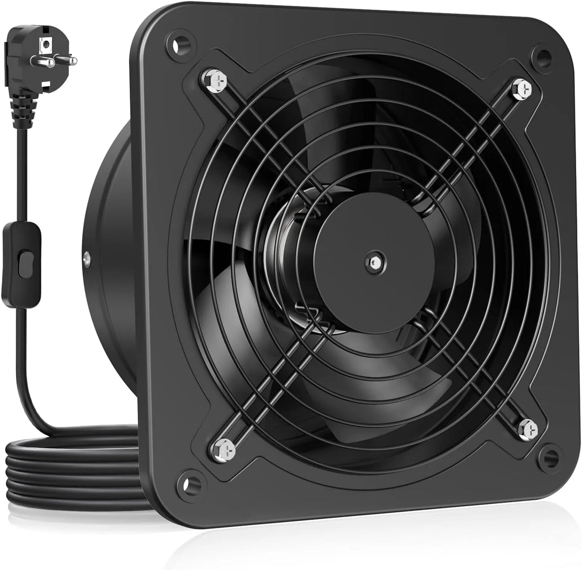 Prodotto Ventola Bagno Silenziosa con Valvola di non ritorno, HG Power Ventola Aspirazione 200mm, Regolatore di velocità, Spina, B-Nero