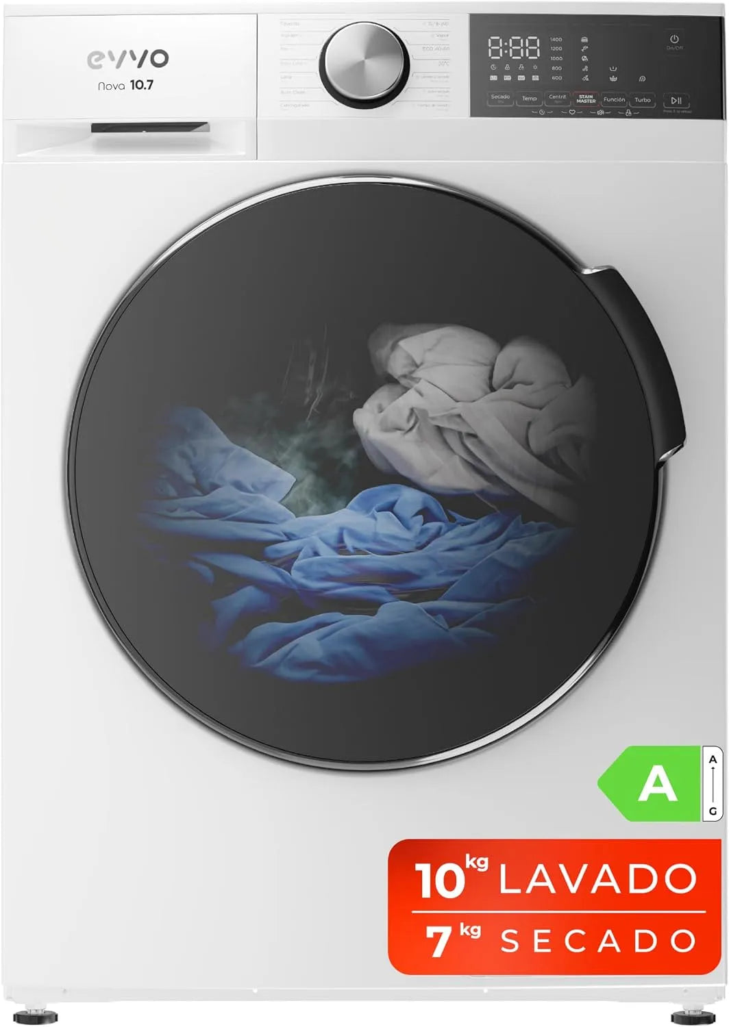 Lavatrice, 10 kg, classe energetica E, Inverter, vapore, 1400 giri, min, lavaggio e asciugatura in 1 ora, Smart LOAD, 7 kg, tamburo ePROTECT, Nova