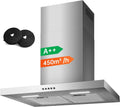 Cappa aspirante, 60 cm, 450 m3/h, cappa da cucina, scarico e ricircolo, 3 velocità, montaggio a parete, acciaio inox, LED, Motore Brushless A++
