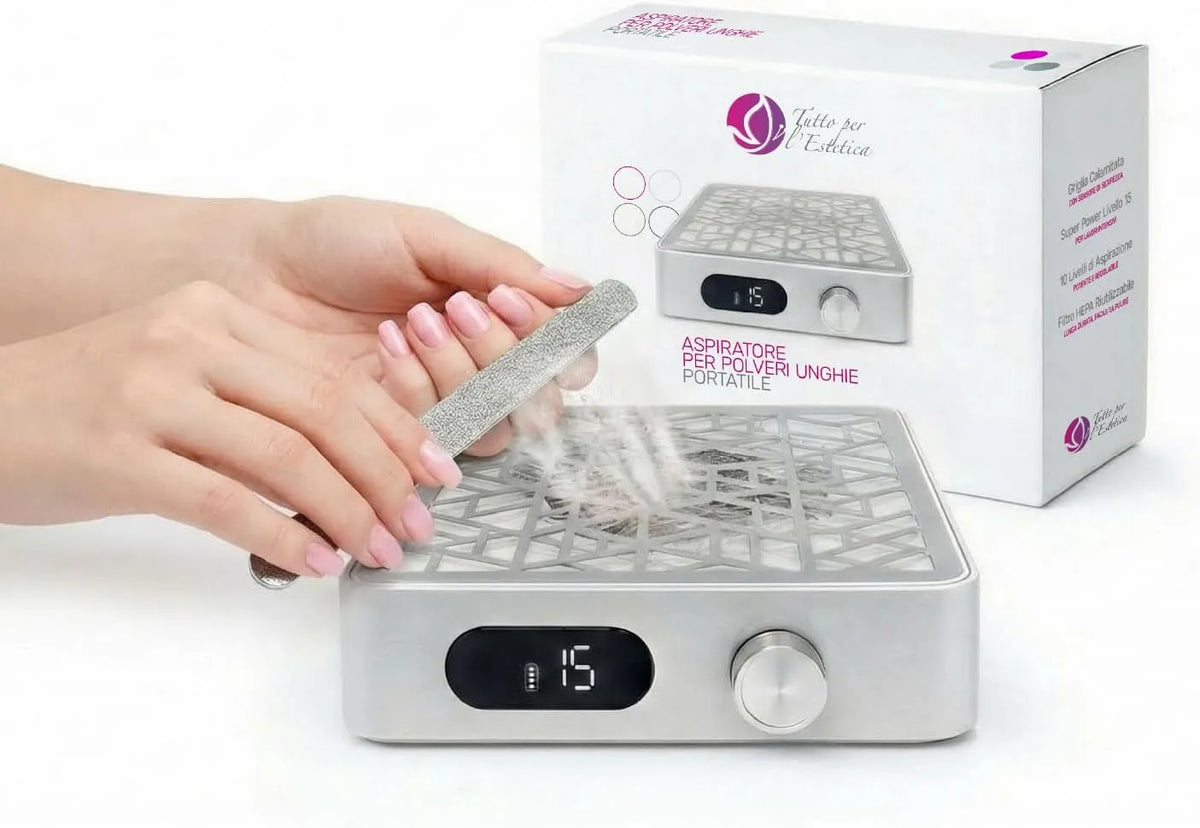 Prodotto Aspiratore Unghie da Tavolo Manicure Estetista con Super Power, Aspiratore Unghie Professionale Ricaricabile per Polveri, Potente, Display
