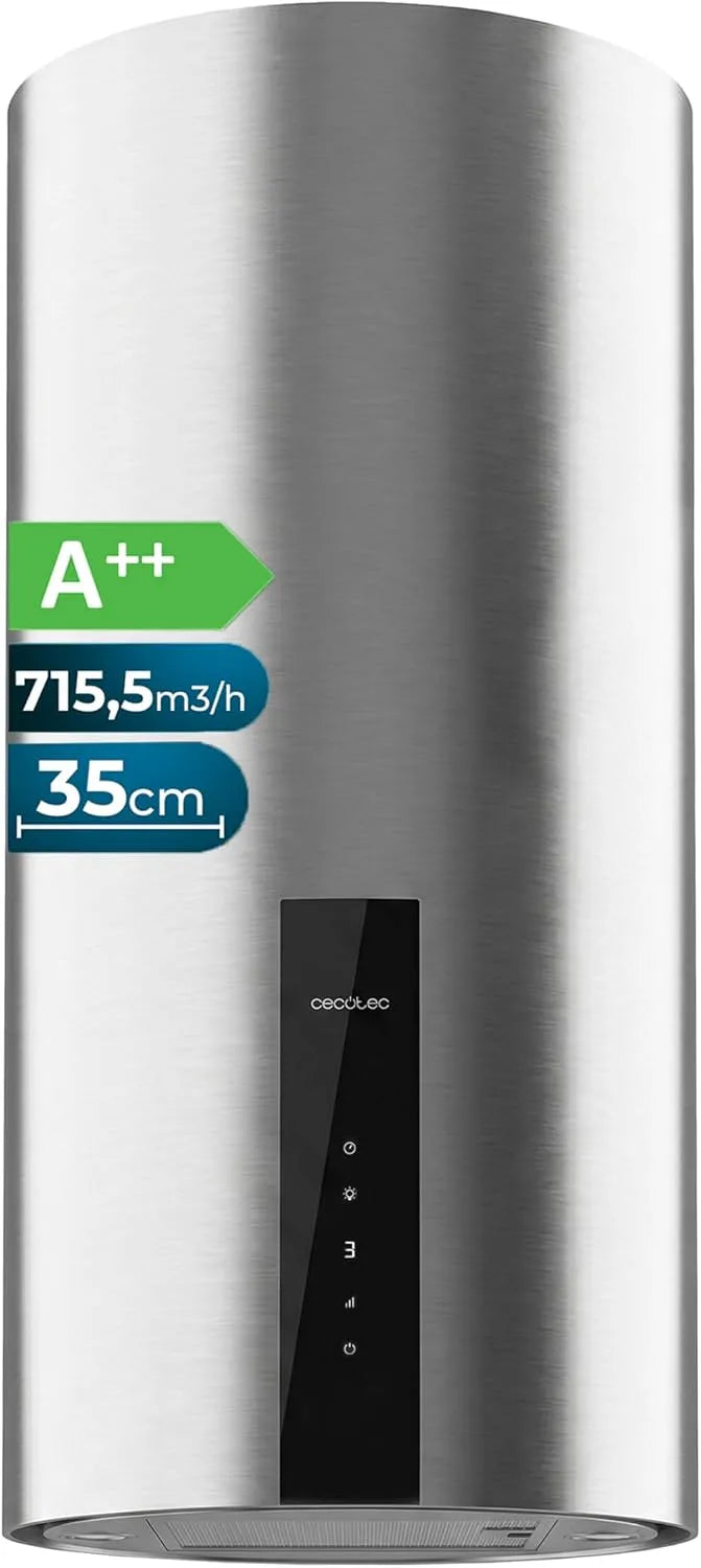 Cecotec Bolero Flux DRT Cappa aspirante, 35 cm, 715 m3/h, classe energetica A, cappa da cucina, montaggio a parete, Boost, touch, acciaio inox