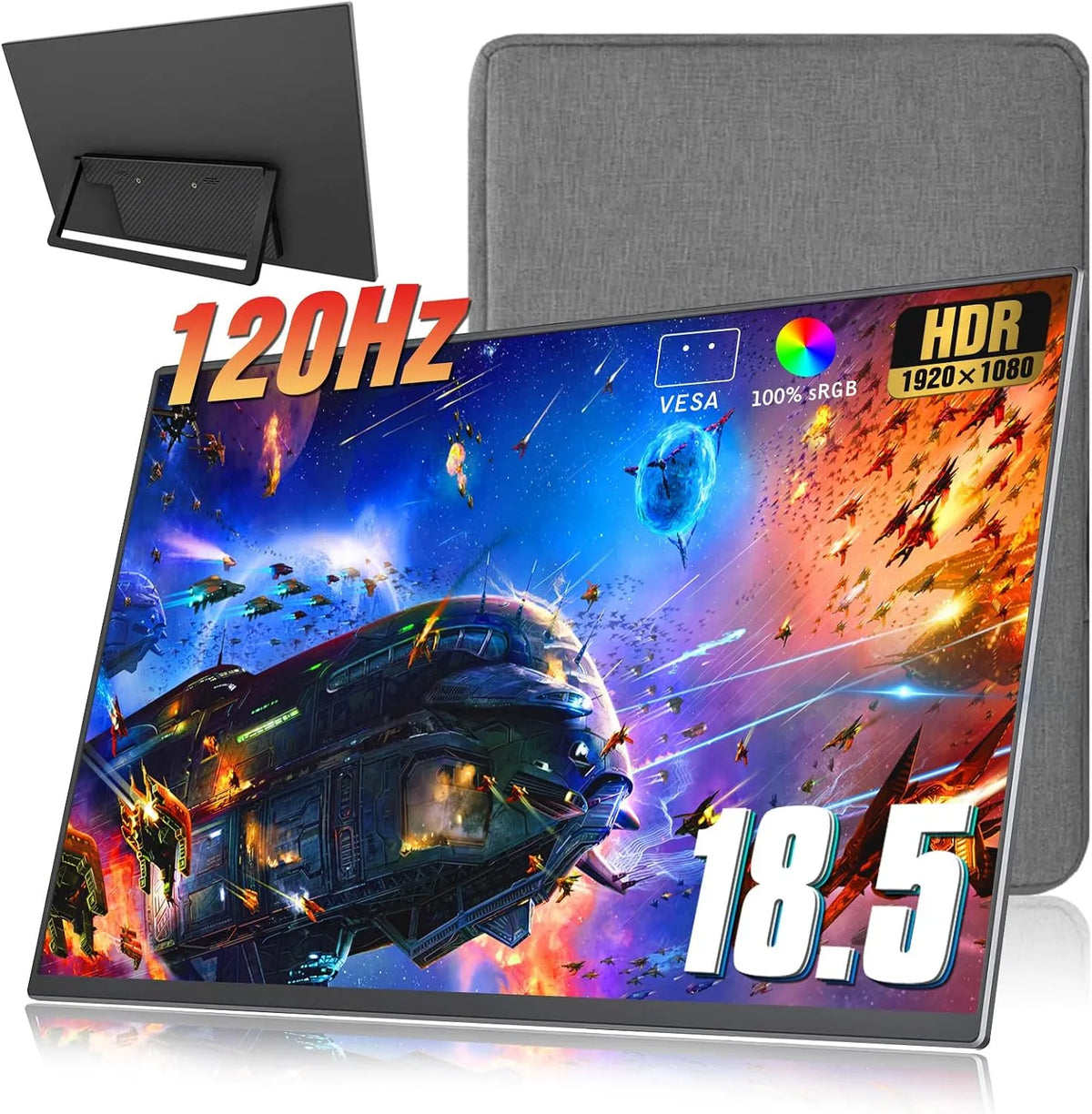 Monitor 1080P, 18.5 pollici, 120 Hz, portatile, HDR, Full HD, HDMI, USB, stretto, 18.5 Zoll Portable Monitor + Sleeve 120Hz 1080P, for Computer Switch