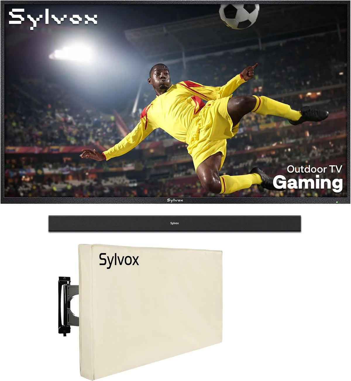 Smart TV, 55 pollici, televisore, Bluetooth, SYLVOX 55' TV da Esterni con Copertura & Soundbar Bluetooth - Gaming