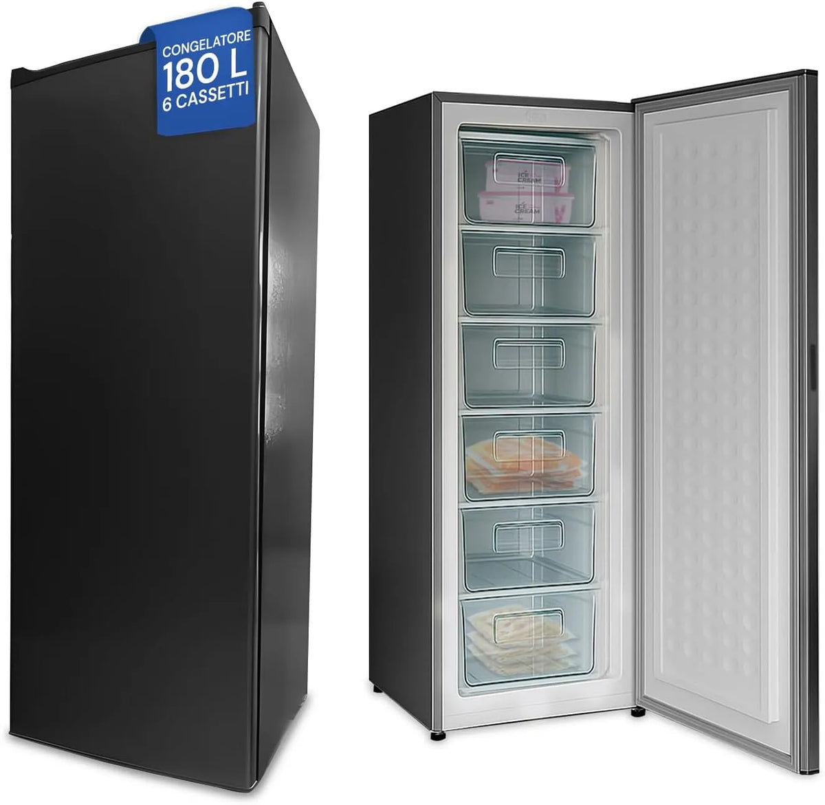 Congelatore, 180 L, libera installazione, freezer verticale, grigio, Ideale per Ristoranti e Garage, Conservazione Uniforme degli Alimenti