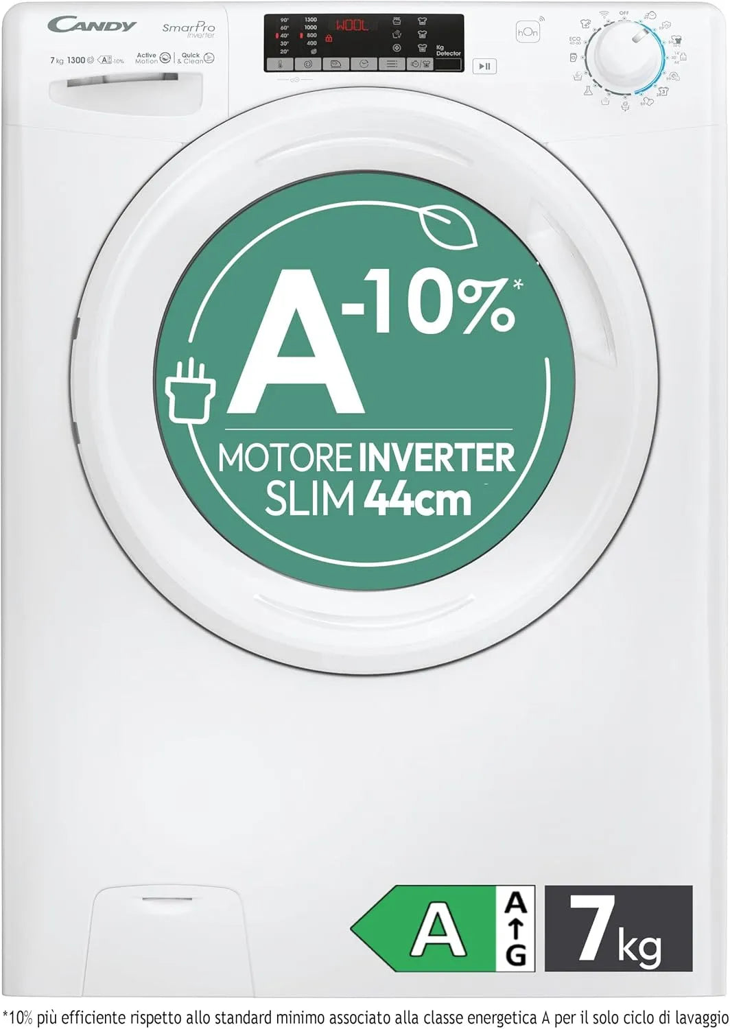 Candy CO4 374TWM6/1-S Lavatrice, 85 x 60 x 45 cm, 7 kg, classe energetica A, Wi-Fi, Inverter, stretto, 1300 Giri, Classe A-10%, Wi-Fi + BLE, Programmi